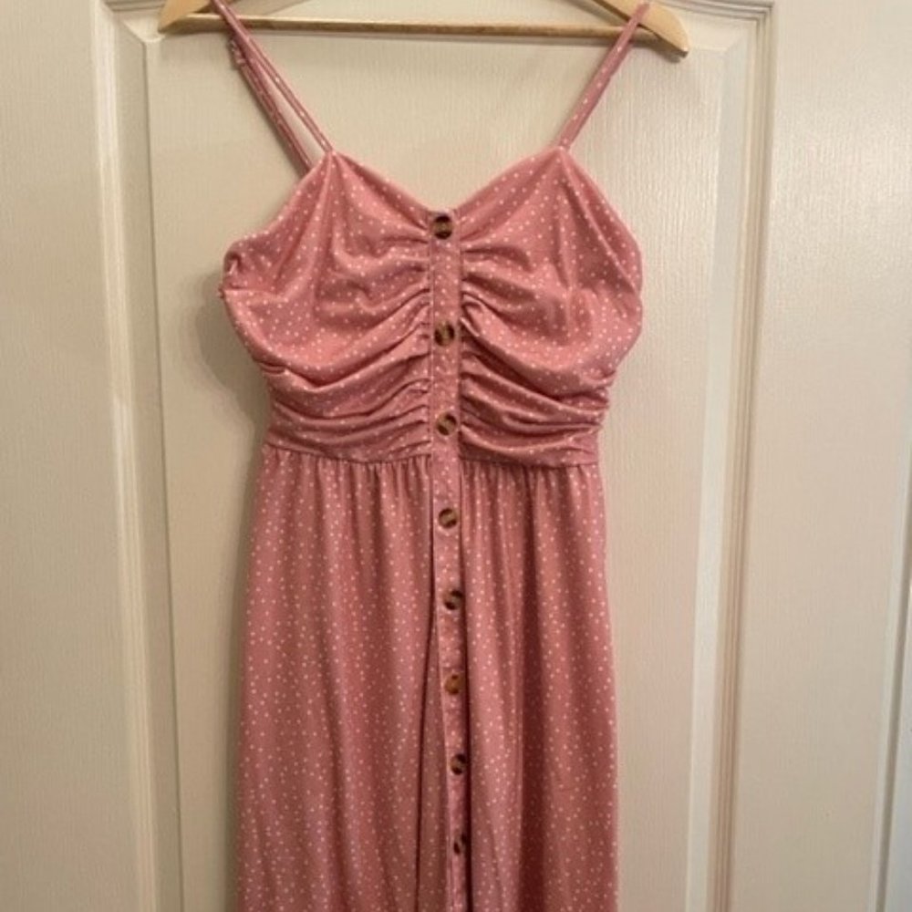 Pink & White Polka Dot Mid-Length Dress - Size M